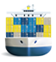 Icon of front of blue, yellow, and white ship